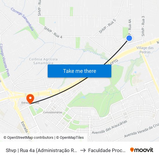 Shvp | Rua 4a (Administração Regional) to Faculdade Processus map