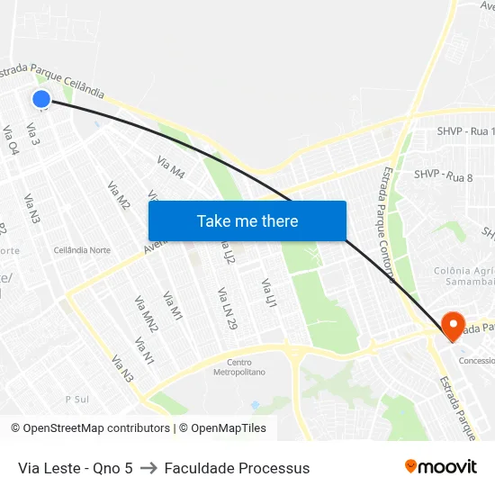 Via Leste - Qno 5 to Faculdade Processus map