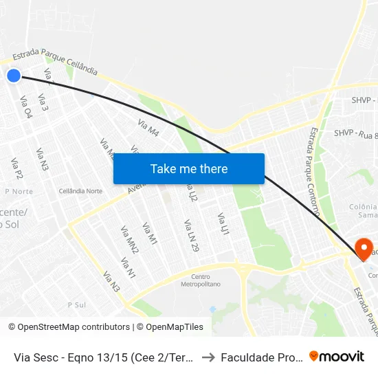 Via Sesc - Eqno 13/15 (Cee 2/Terminal Setor O) to Faculdade Processus map