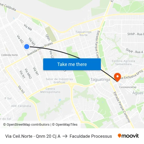 Via Ceil.Norte - Qnm 20 Cj A to Faculdade Processus map