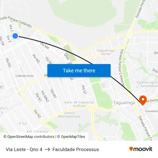 Via Leste - Qno 4 to Faculdade Processus map
