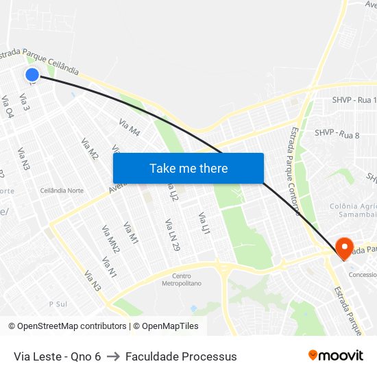 Via Leste - Qno 6 to Faculdade Processus map