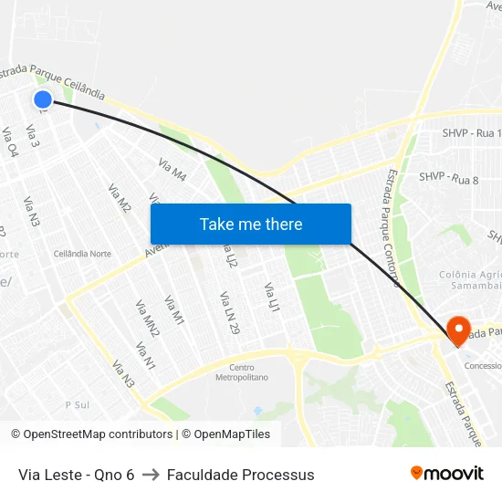 Via Leste - Qno 6 to Faculdade Processus map
