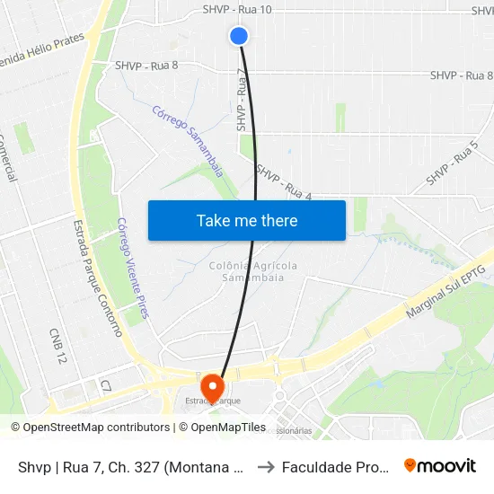 Shvp | Rua 7, Ch. 327 (Montana Autopeças) to Faculdade Processus map