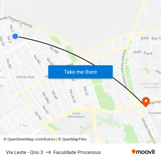 Via Leste - Qno 3 to Faculdade Processus map