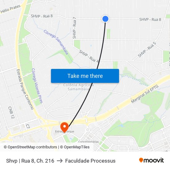 Shvp | Rua 8, Ch. 216 to Faculdade Processus map