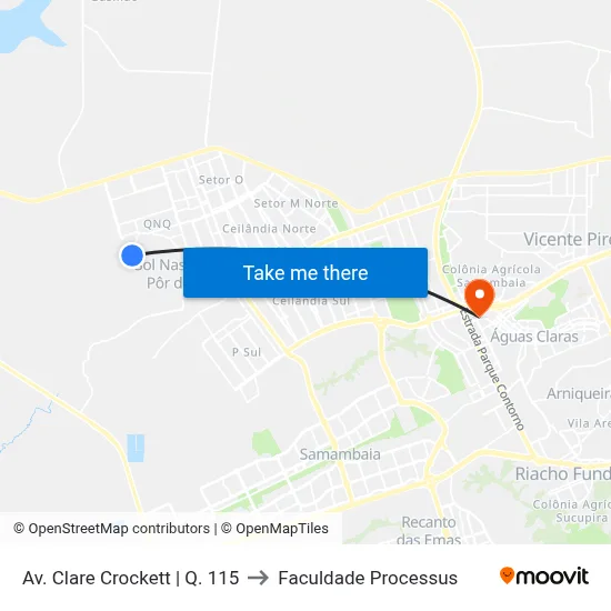 Av. Clare Crockett | Q. 115 to Faculdade Processus map