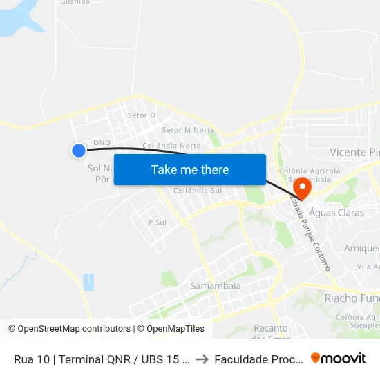 Rua 10 | Terminal QNR / UBS 15 Ceilândia to Faculdade Processus map
