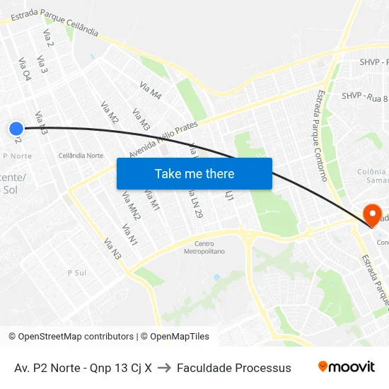 Av. P2 Norte - Qnp 13 Cj X to Faculdade Processus map