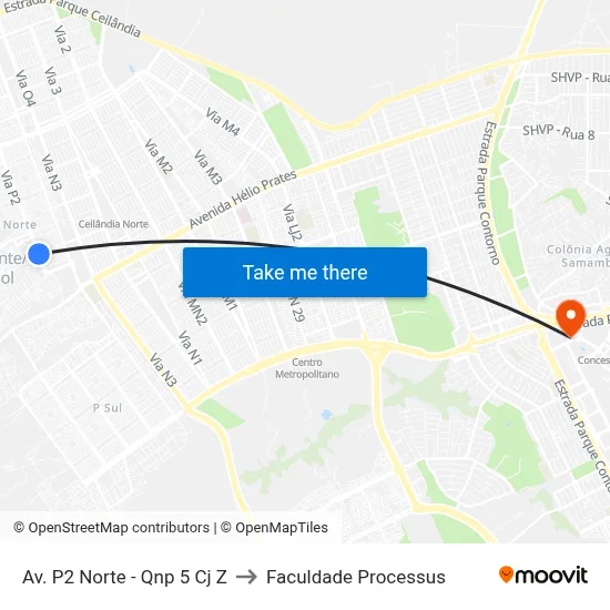 Av. P2 Norte - Qnp 5 Cj Z to Faculdade Processus map