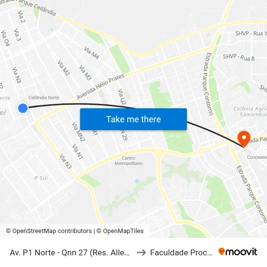 Av. P1 Norte - Qnn 27 (Res. Allegro/Sesc) to Faculdade Processus map