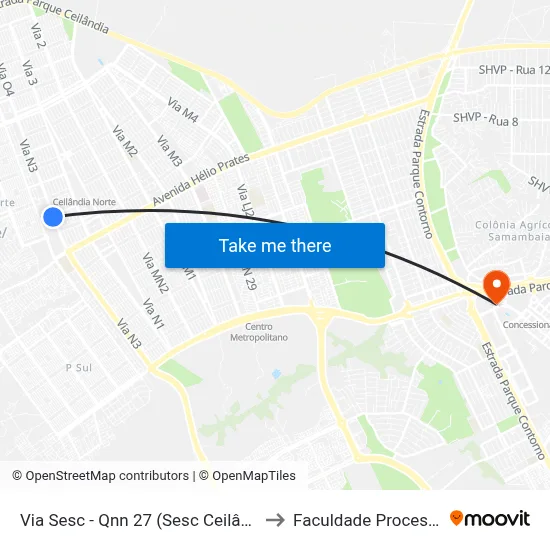 Via Sesc - Qnn 27 (Sesc Ceilândia) to Faculdade Processus map