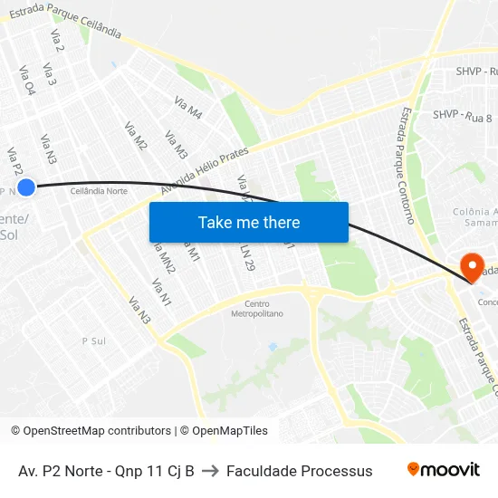 Av. P2 Norte - Qnp 11 Cj B to Faculdade Processus map