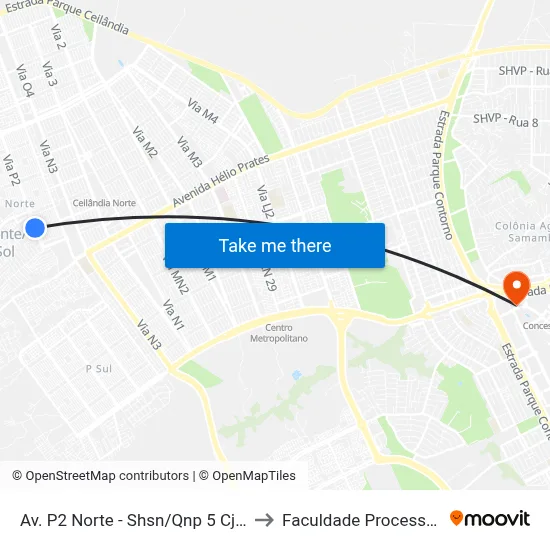 Av. P2 Norte - Shsn/Qnp 5 Cj X to Faculdade Processus map