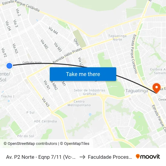 Av. P2 Norte - Eqnp 7/11 (Vc-311) to Faculdade Processus map