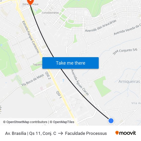 Av. Brasília | Qs 11, Conj. C to Faculdade Processus map