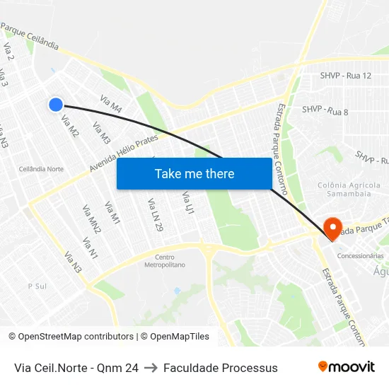Via Ceil.Norte - Qnm 24 to Faculdade Processus map