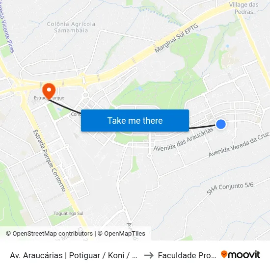 Av. Araucárias | Potiguar / Koni / Peixe Na Rede to Faculdade Processus map