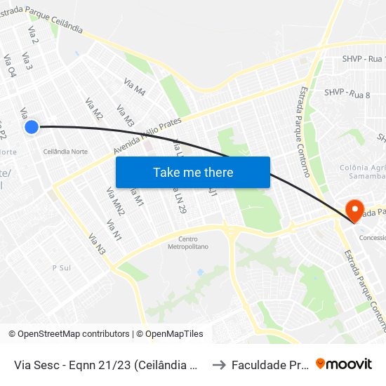 Via Sesc - Eqnn 21/23 (Ceilândia Mall/Iesb Ceilândia) to Faculdade Processus map