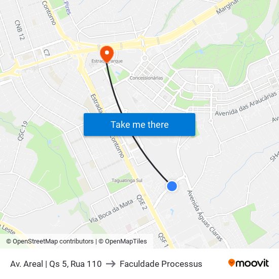 Av. Areal | Qs 5, Rua 110 to Faculdade Processus map