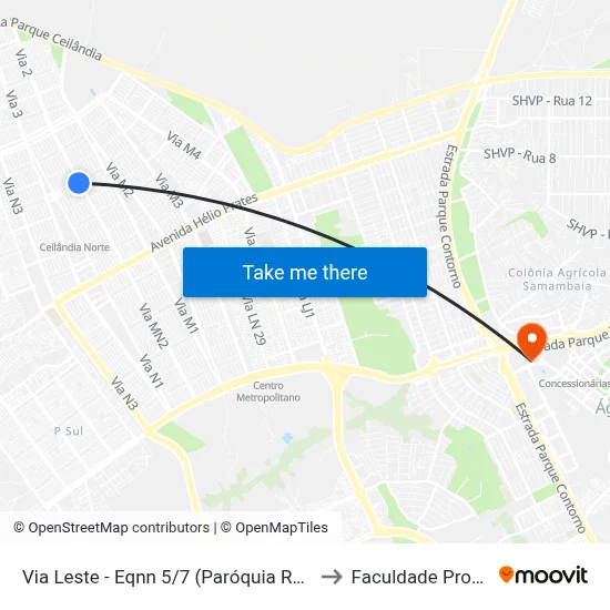 Via Leste - Eqnn 5/7 (Paróquia Ressurreição) to Faculdade Processus map