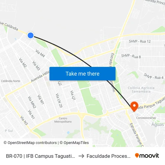 BR-070 | IFB Campus Taguatinga to Faculdade Processus map