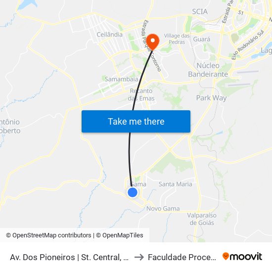 Av. Dos Pioneiros | St. Central, Qd. 46 to Faculdade Processus map