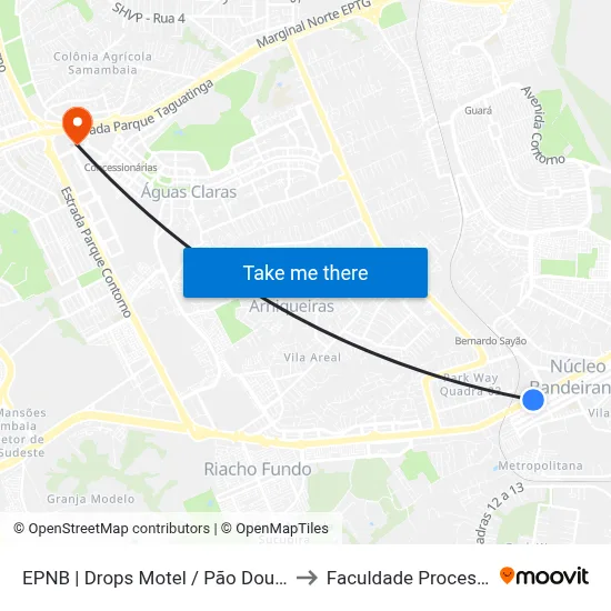 EPNB | Drops Motel / Pão Dourado to Faculdade Processus map