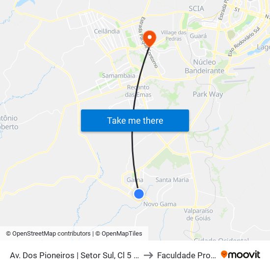 Av. Dos Pioneiros | Setor Sul, Cl 5 (Unicesumar) to Faculdade Processus map