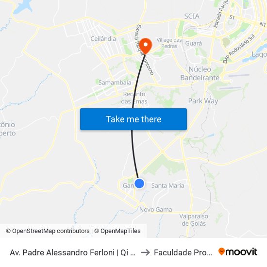 Av. Padre Alessandro Ferloni | Qi 7 (Vivendas) to Faculdade Processus map