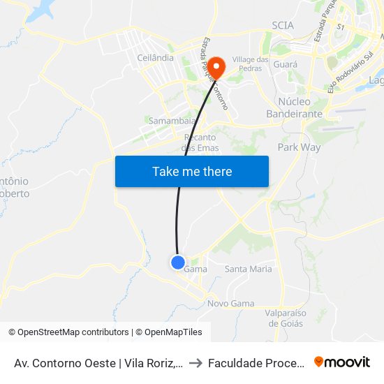 Av. Contorno Oeste | Vila Roriz, Qd. A to Faculdade Processus map