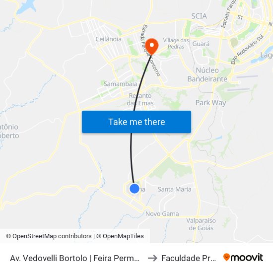 Av. Vedovelli Bortolo | Feira Permanente Do Gama to Faculdade Processus map