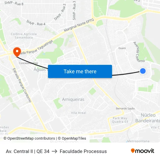 Av. Central ll | QE 34 to Faculdade Processus map