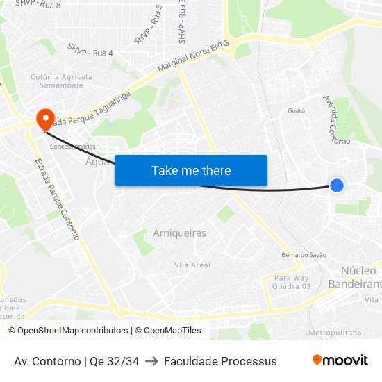 Av. Contorno | Qe 32/34 to Faculdade Processus map