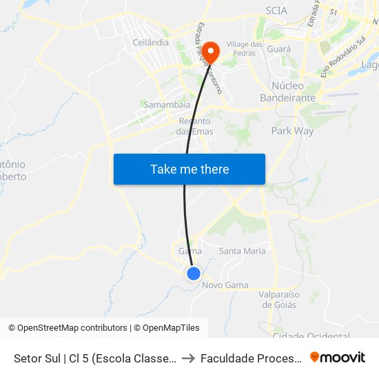 Setor Sul | Cl 5 (Escola Classe 18) to Faculdade Processus map