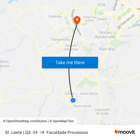 St. Leste | Qd. 34 to Faculdade Processus map