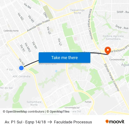 Av. P1 Sul - Eqnp 14/18 to Faculdade Processus map