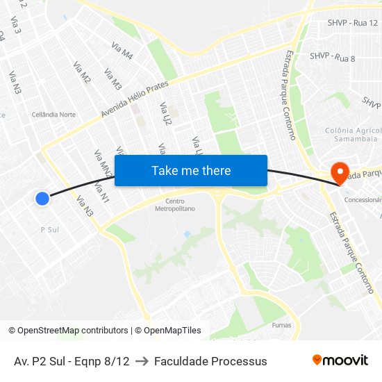 Av. P2 Sul - Eqnp 8/12 to Faculdade Processus map