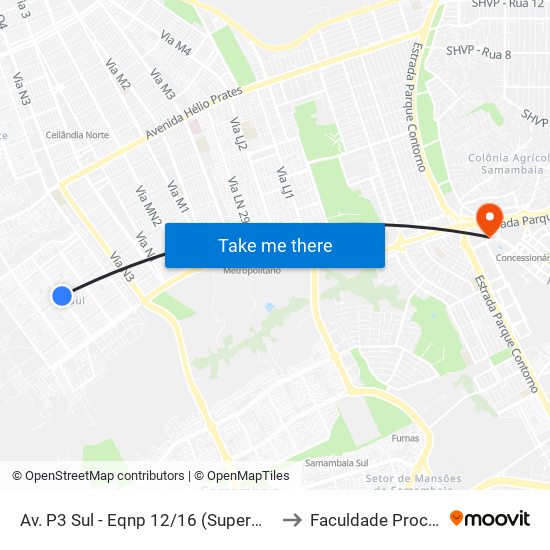 Av. P3 Sul - Eqnp 12/16 (Superm. Veneza) to Faculdade Processus map