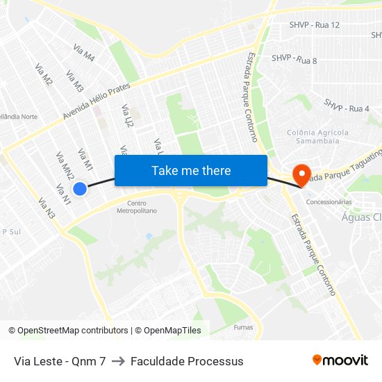 Via Leste - Qnm 7 to Faculdade Processus map