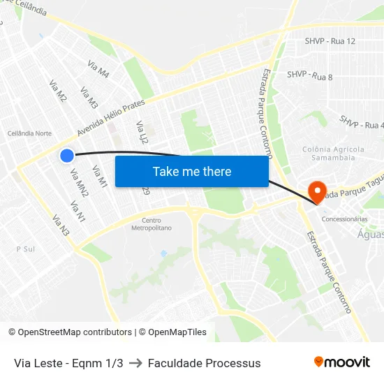 Via Leste - Eqnm 1/3 to Faculdade Processus map