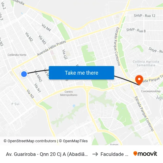 Av. Guariroba - Qnn 20 Cj A (Abadião/São João Do Cerrado) to Faculdade Processus map