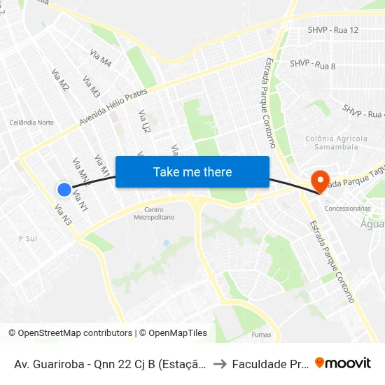 Av. Guariroba - Qnn 22 Cj B (Estação Guariroba/Ec 59) to Faculdade Processus map