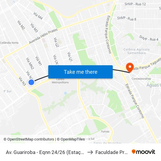Av. Guariroba - Eqnn 24/26 (Estação Ceilândia Sul) to Faculdade Processus map