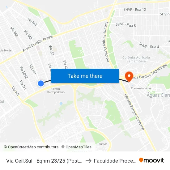 Via Ceil.Sul - Eqnm 23/25 (Posto Shell) to Faculdade Processus map