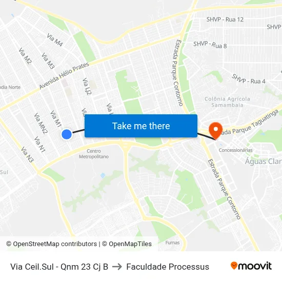 Via Ceil.Sul - Qnm 23 Cj B to Faculdade Processus map