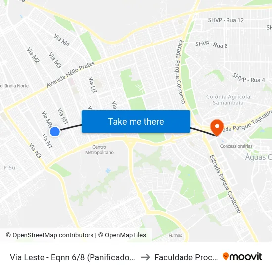 Via Leste - Eqnn 6/8 (Panificadora Panitta) to Faculdade Processus map