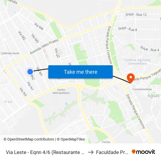 Via Leste - Eqnn 4/6 (Restaurante Querência Do Sul) to Faculdade Processus map
