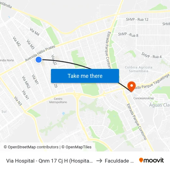 Via Hospital - Qnm 17 Cj H (Hospital Regional De Ceilândia) to Faculdade Processus map