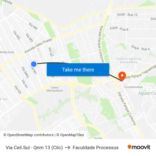 Via Ceil.Sul - Qnm 13 (Cilc) to Faculdade Processus map